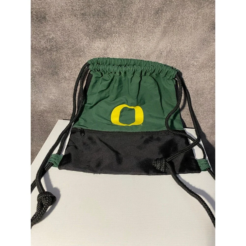 University of Oregon Ducks Drawstring Cinch Backpack Bag Green Yellow Logo Zip